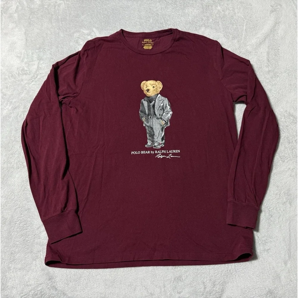 Polo Bear by Ralph Lauren Maroon Long Sleeve T-Shirt Crew Mens Large